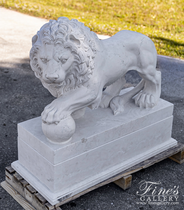 Marble Statues  - Marble Lion Pair In Italian 